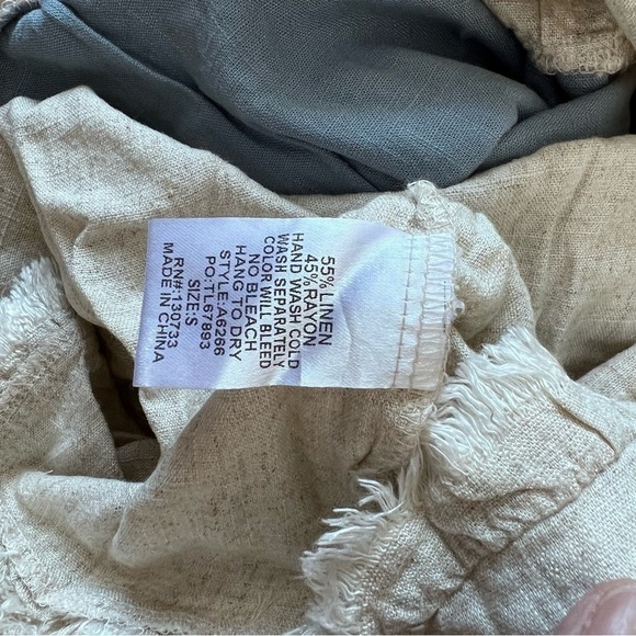 🆕 Umgee Linen Blend Colorblock Square Neckline Short Sleeve Dress Frayed Hem - Picture 5 of 6